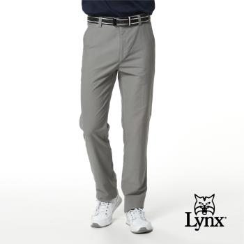 【Lynx Golf】男款彈性舒適混紡造型織帶基本款單折休閒長褲-黑色