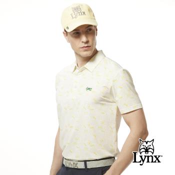 【Lynx Golf】男款吸溼排汗機能高爾夫立可拍照片圖樣造型Lynx繡花短袖POLO衫/高爾夫球衫-白/黃色