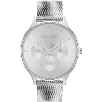 Calvin Klein 凱文克萊 典雅時尚三眼米藍帶腕錶/銀/38mm/CK25200104