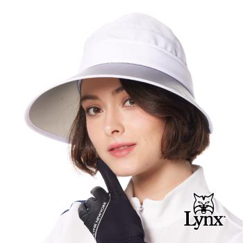 【Lynx Golf】女款抗UV功能可拆式變換中空帽造型帽眉品牌印花可調式大盤帽-白色