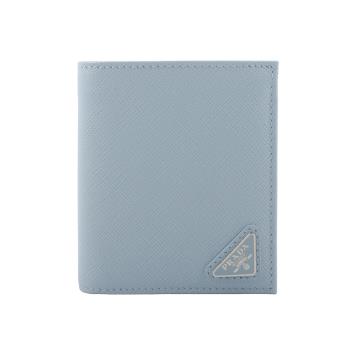 PRADA 三角牌Logo防刮皮革對開零錢袋短夾(天藍色) 2MO008 QHH F0076