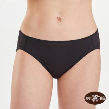 【岱妮蠶絲】透氣厚鳳眼女低腰蠶絲三角內褲-素色黑(TWA0BE01)