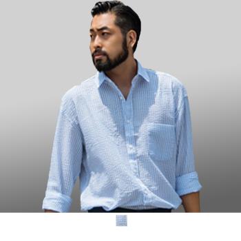 【男人幫】-S5202＊時尚穿搭【水藍條紋短袖襯衫】