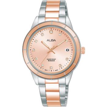 ALBA 雅柏 典雅晶鑽時尚腕錶/玫瑰金X銀/34mm (VJ32-X333P/AG8M83X1)
