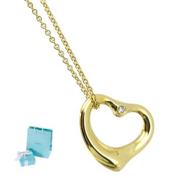 九八成新展示品-TIFFANY 18K金-鑲鑽Open Heart中款心型墜飾女用頸鍊項鍊