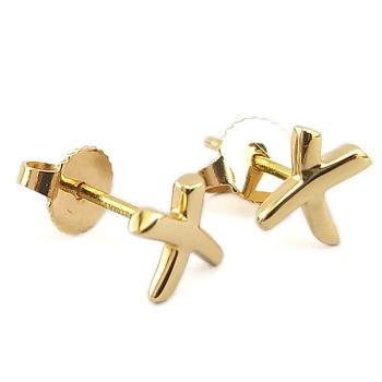 TIFFANY 18K金-KISS X符號墜飾貼耳針式耳環
