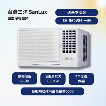 【台灣三洋 SanLux】 R410A 【8~9坪】窗型冷專變頻 7年升級保固壓縮機10年(SA-R60VSE)