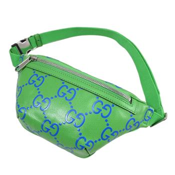 GUCCI 658582 品牌LOGO撞色印花斜背胸口/腰包.綠藍