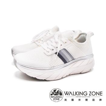 WALKING ZONE(女)飛線針織布 增高厚底運動休閒鞋 女鞋-白色