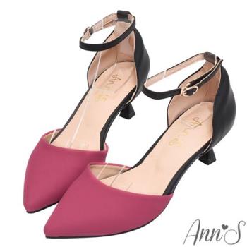 Ann’S復刻經典升級-雙色霧面繫帶低跟尖頭鞋5.5cm-桃紅