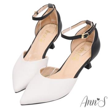 Ann’S復刻經典升級-雙色霧面繫帶低跟尖頭鞋5.5cm-白