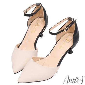 Ann’S復刻經典升級-雙色霧面繫帶低跟尖頭鞋5.5cm-杏