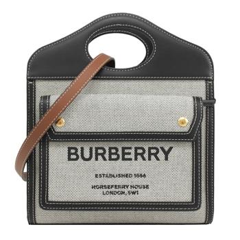 BURBERRY 8039363 Mini Pocket 品牌LOGO帆布款口袋包.黑咖