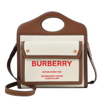 BURBERRY 8037401 Mini Pocket 品牌LOGO帆布款口袋包.咖邊