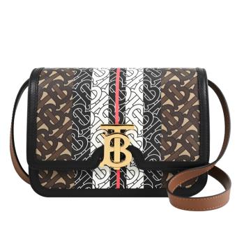 BURBERRY 8031708 品牌Monogram印花翻蓋斜背包.黑邊