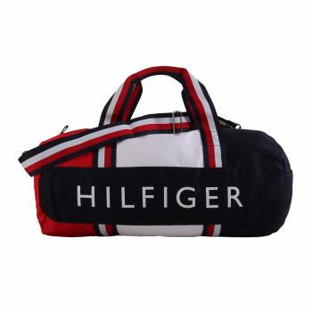 TOMMY HILFIGER - 字母標誌槓條帆布兩用大旅行袋(藍x白)