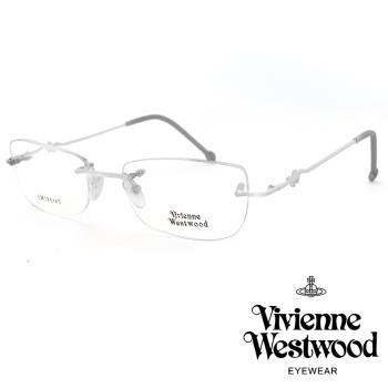 【Vivienne Westwood】特色線條鏡腳無框光學鏡框(銀 VW02204)