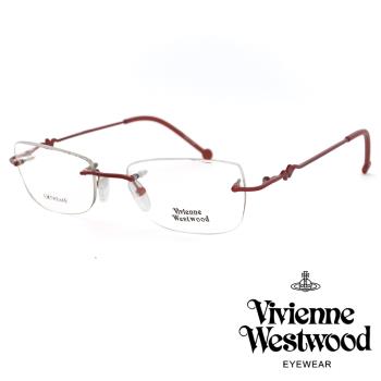 【Vivienne Westwood】特色線條鏡腳無框光學鏡框(酒紅 VW02202)