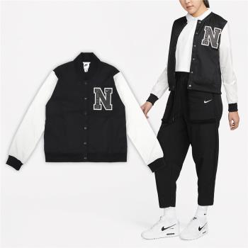 Nike 外套 NSW Jacket 女款 黑 白 棒球外套 按扣 風衣 夾克 DZ4631-010