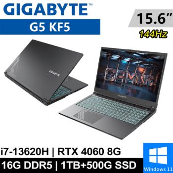技嘉 G5 KF5-H3TW394KH-SP1 15.6吋 黑(i7-13620H/16G/1TB+500G/RTX4060 8G/W11)特仕筆電