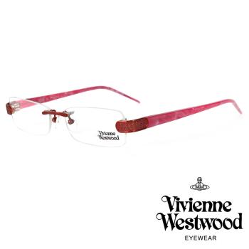 【Vivienne Westwood】鑽飾大理石紋無框光學眼鏡(桃紅 VW11104)