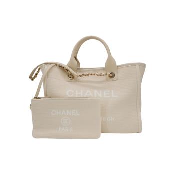 Chanel Deauville 小號帆布肩背購物包(AS3257-白)
