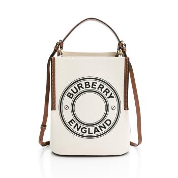BURBERRY Small Peggy Bucket Bag 圓型徽標牛皮飾底帆布水桶包/手提肩背二用包