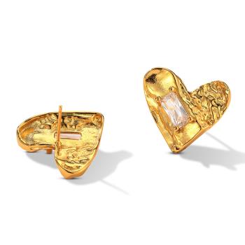 RJ New York 愛心肌理微鑲方鑽黃銅鍍金耳環(2色可選)