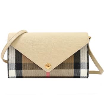 BURBERRY 8073157 HANNAH 經典格紋信封式多卡斜背包.米邊