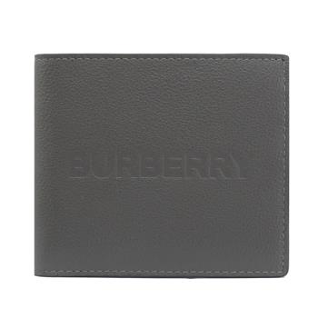 BURBERRY 8052882 品牌LOGO壓紋對開八卡短夾.鐵灰