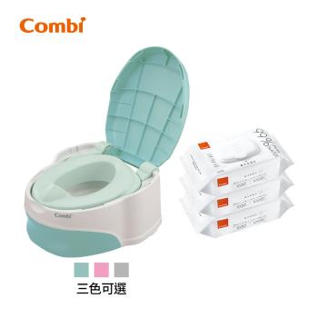 日本Combi 優質坐式分段訓練便器+純水嬰兒柔濕巾80抽3入