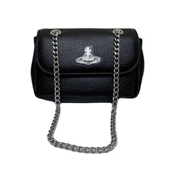 【Vivienne Westwood】 銀色土星環 LOGO標誌 皮革單肩鏈袋包 ( 黑色 ) 52020005S000DPFN 403