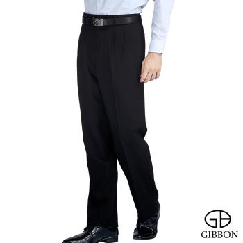 GIBBON 精簡商務素面舒適打摺西裝褲‧黑色