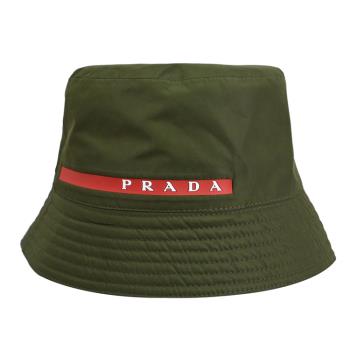 PRADA 2HC137 品牌LOGO標誌尼龍漁夫帽.橄欖綠/紅