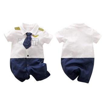 Colorland-新生兒連身裝 哈衣 嬰兒短袖連身衣 包屁衣 機長款 下擺開扣
