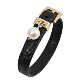 MIU MIU 5IB400 Madras 珍珠墜飾山羊皮革手環.黑