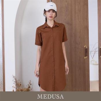 現貨【MEDUSA 曼度莎】襯衫式背印圖休閒洋裝（M-XL）｜洋裝 短洋裝 襯衫洋裝