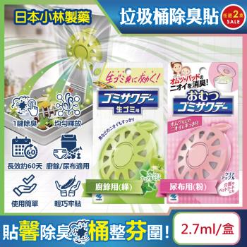 (2盒任選超值組)日本Kobayashi小林製藥-淨味芳香長效約60天垃圾桶專用蘋果造型除臭貼2.7ml/盒(廚餘去味清香貼,尿布去味消臭擴香)