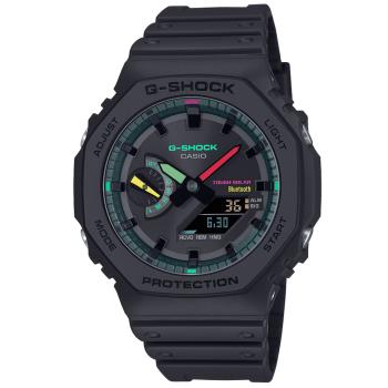 CASIO G-SHOCK 太陽能x藍牙連線 農家橡樹 螢光色彩 虛擬世界雙顯腕錶 GA-B2100MF-1A