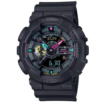 CASIO G-SHOCK  螢光色彩 虛擬世界雙顯腕錶 GA-110MF-1A