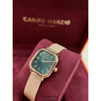 CampoMarzio 凱博馬爾茲女錶 26mm 玫瑰金方形精鋼錶殼 墨綠色簡約, 中三針顯示錶面款 CMW0021