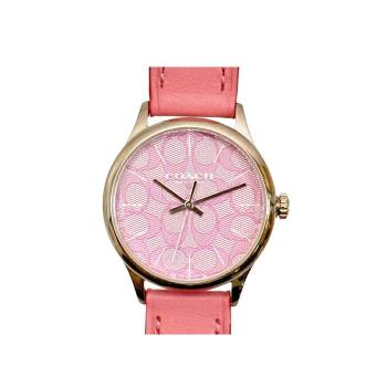 COACH 經典LOGO時尚皮革手錶 粉色