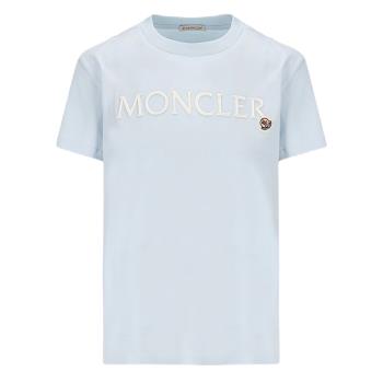 【MONCLER】女款 胸前刺繡英文名&品牌LOGO 短袖T恤-淺藍色 (XS號、S號、M號、L號) 093 8C000 06829HP/70S