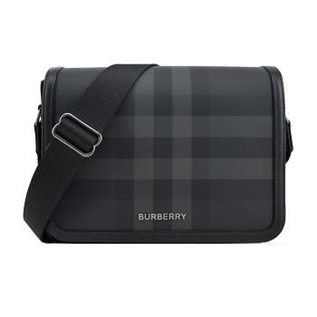 BURBERRY Alfred TB LOGO 皮革小號郵差/斜背包(炭灰色)