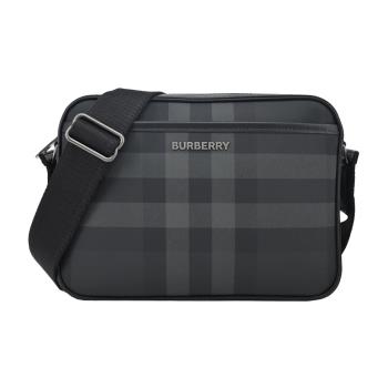 BURBERRY Muswell 經典格紋印花帆布斜背包(炭灰色)