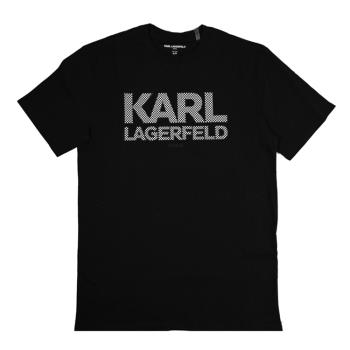 KARL LAGERFELD 卡爾 燙印格紋字樣棉質短T恤.黑