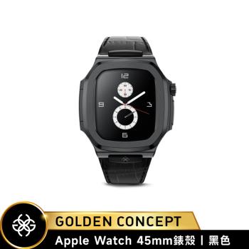 【Golden Concept】Apple Watch 45mm錶殼 黑錶框 黑皮革錶帶 WC-ROL45-BK-BK