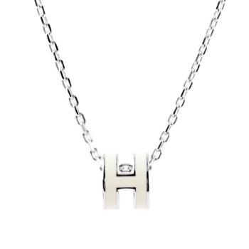 HERMES Mini Pop H pendant 立體橢圓簍空項鍊(白/銀色)