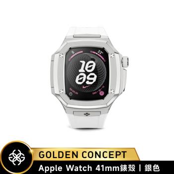 【Golden Concept】Apple Watch 41mm錶殼 銀錶框 白橡膠錶帶 WC-SPIII41-SL