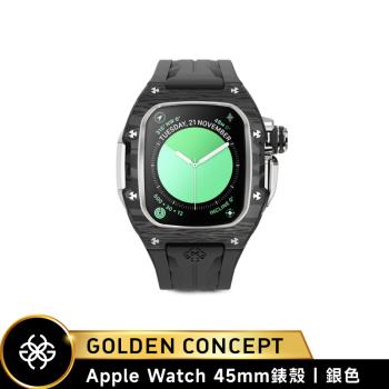 【Golden Concept】Apple Watch 45mm錶殼 銀錶框 黑橡膠錶帶 WC-RSCIII45-BK-SC